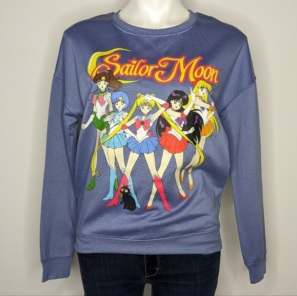 ✨3/$15  Sailor Moon blue long sleeve sailor scout pullover sweatshirt XS - Picture 1 of 7